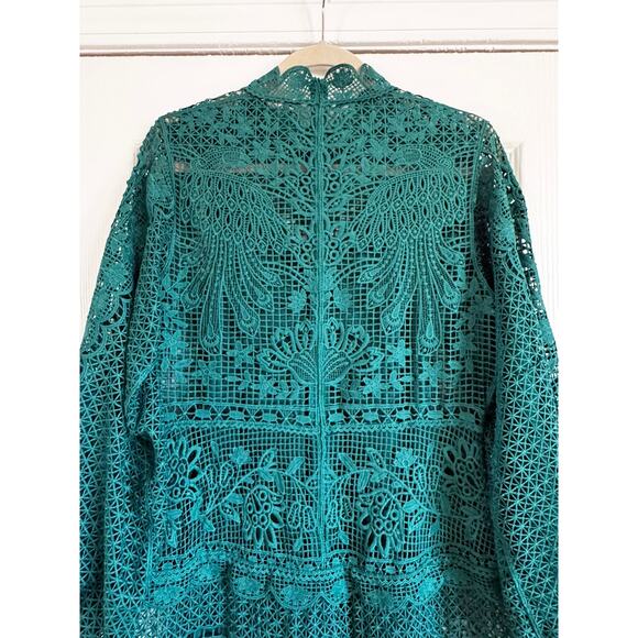 NWT FARM RIO Dark Green Guipure Long Sleeve Maxi Dress Medium M - Picture 12 of 12